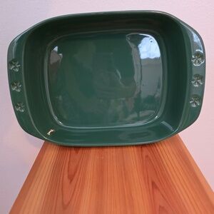 Vintage Chantal Green Ceramic Shamrock Baking Dish with Clover Design